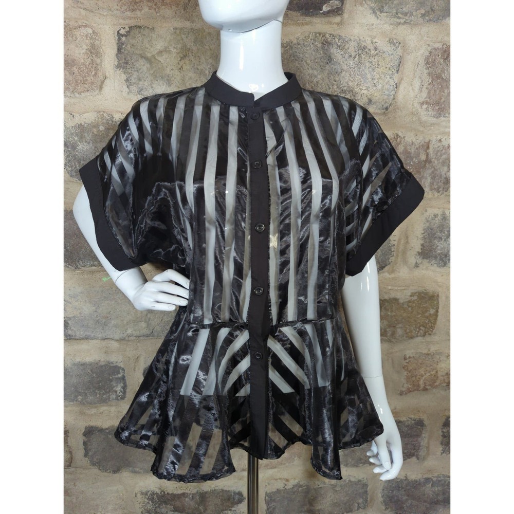Black and Gray Sheer Striped Women's Top